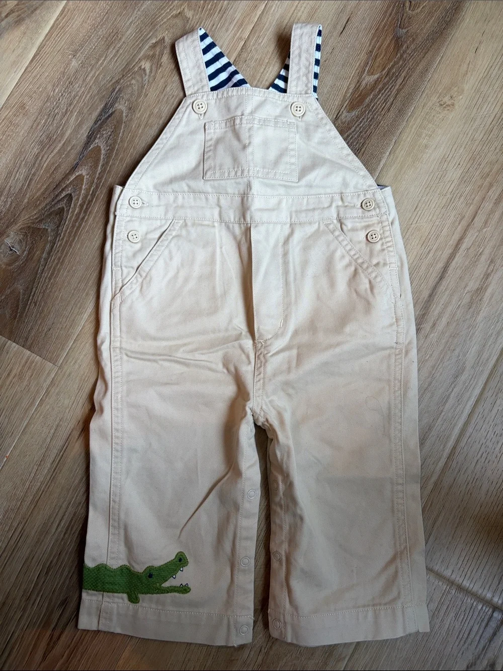 Vintage 2004 Gymboree Cream Kids' Overalls with Green Crocodile Accent